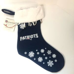 NFL licensed new england patriots christmas stocking snowflakes jingle bells tag